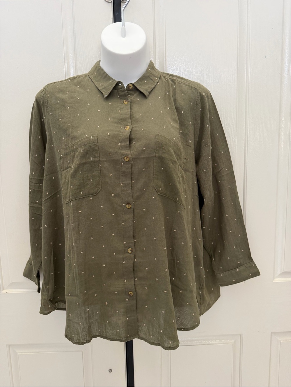 Lucky Brand Olive Button-Front w/Accents Shirt Sz 3X